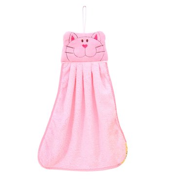 Hanging Hand Towels Cat Towels Thicken Coral Fleece Fast Dry Dish Wipe Cloth for Home Kitchen Bathroom(Pink, Cat/Dog Pattern in Random)
