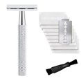 thumbnail image 1 of Silver Manual Double-Edged Razor with 10 Blades - Classic Safety Shaving Tool for Men, Includes Razor Handle and 10 Replacement Blades, Optional Colors: Matte Black, Rose Gold, Black, 1 of 6