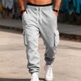 thumbnail image 4 of Ceisia Men Solid Color Loose Casual Pants Elastic Waist Drawstring Sports Gift Work Trousers, 4 of 8