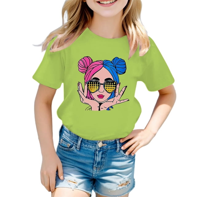 TZEWGL T-Shirts pour Enfants Impression Graphique Col Rond Manches Courtes Vêtements pour Filles Garçons Taille 7-8T
