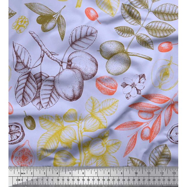 Soimoi Cotton Duck Fabric Leaves & Palm Fruits Printed Craft Fabric by the Yard 42 Inch Wide