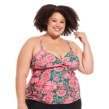 Krista Plus Women's V Neck Camisole Tankini Swim Top with Adjustable Straps and Bust Support