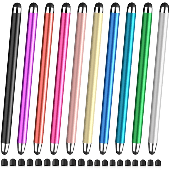 MEKO Stylet pour Tablette, 10 Pointes 2-en-1 pour Écran Tactile avec Embouts en Caoutchouc Doubles, Stylet Capacitif Universel, Comprend 20 Pointes de Rechange