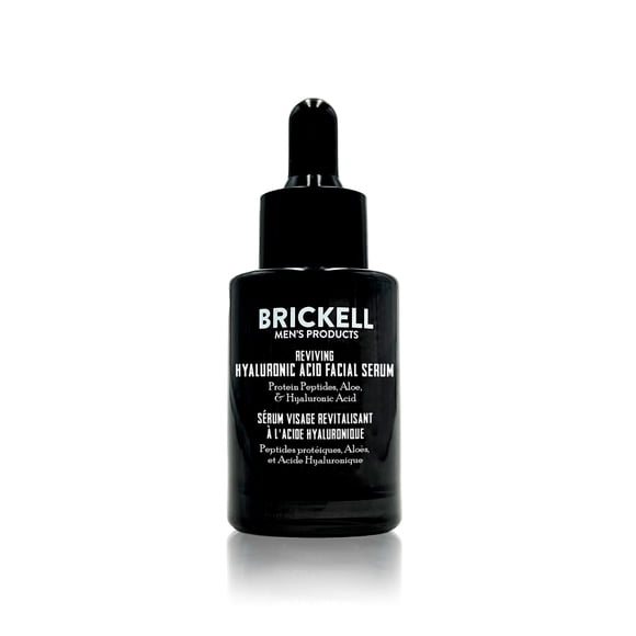 Brickell Men's Anti Aging Hyaluronic Acid Serum for Face, Reviving Day Serum for Men, Natural & Organic Vitamin C Face Serum With Protein Peptides to Resto