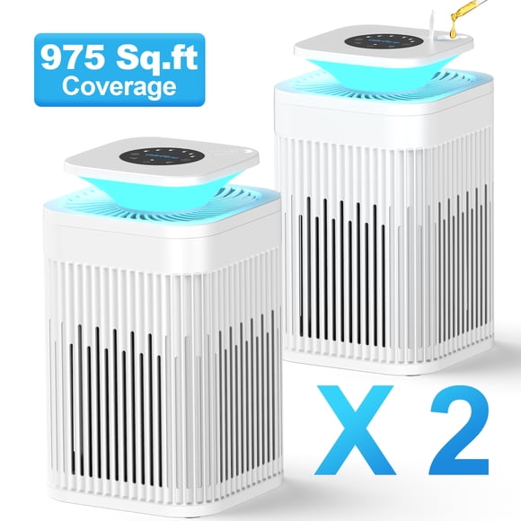 FRESHDEW H13 True HEPA Air Purifier for Bedroom up to 975 Sq.ft, Small Room Air Cleaner with Pet Dander, Dust & Odor Removal, Quiet Sleep Mode, Compact Home Air Purifier,2 pcs/ case, AP203, White