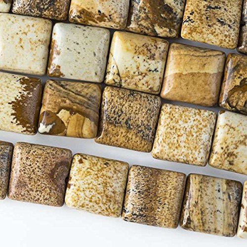 Cherry Blossom Beads Picture Jasper Beads 10mm Smooth Square - 8 inch Strand