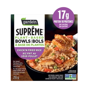 Gardein Suprême Surgelé Riz Frit au Végé-Poulet Bol, Riz avec poulet à base de plantes, pois et carottes, Végétalien, 17g du protéines Repas surgelé, 255g