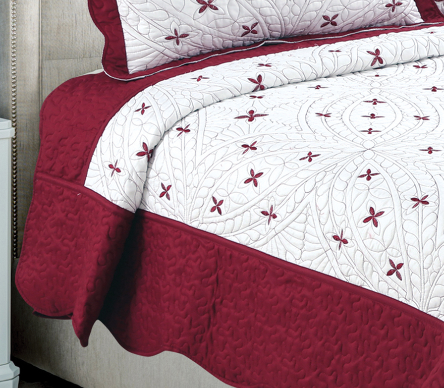 Couvre-lit brodé Marina Decoration, ensemble de literie d'été ultra doux et uni avec taie d'oreiller matelassée, motif floral rouge