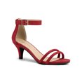 thumbnail image 1 of BLISSFUL STEP Women's Shoes Faux Suede Ankle Strap Kitten Heel Slide Straps Solid Sandals  Red 6, 1 of 8