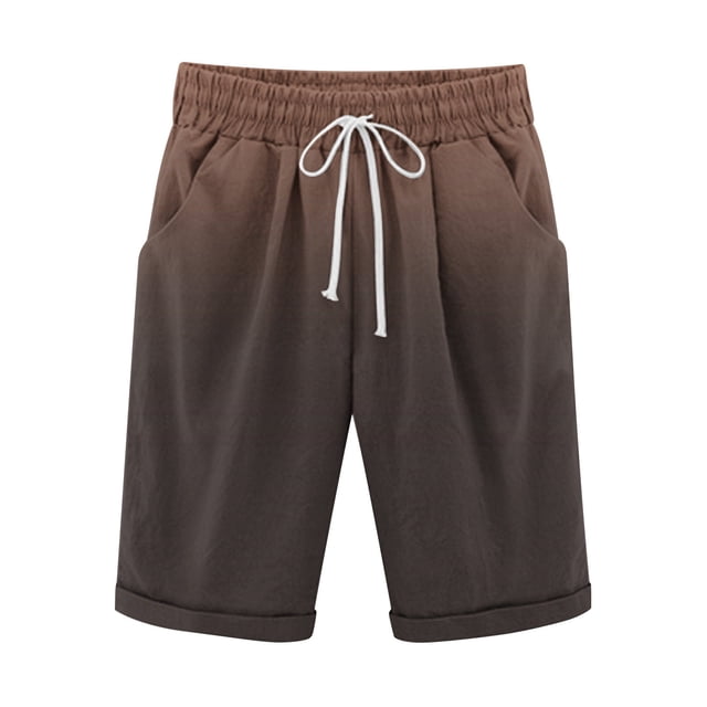 Plebaso Men's Stylish Shorts Gradient Color Summer Beach Shorts Drawstring Casual Knee Length Shorts