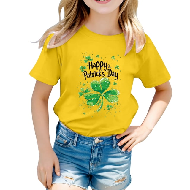 FhsagQ The 7th Of July Fille Enfant Pâques Mignonne Saint Pat Col Rond Manches Courtes Tee Été Décontracté T-Shirt Petite Fille The 7th Of July T-Shirts Taille 6/7 Jaune 12-13 Ans
