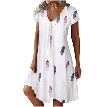 jovati Robe d'Été pour Femmes Aguichant Mode Femmes Décontractée Aguichant à Col en V Imprimée Robe d'Été à Manches Courtes Robe d'Été pour Femmes avec Manches Robe d'Été avec Manches pour Femmes