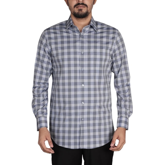 Chemise Habillée pour Homme Bleu Marine à Carreaux Blancs