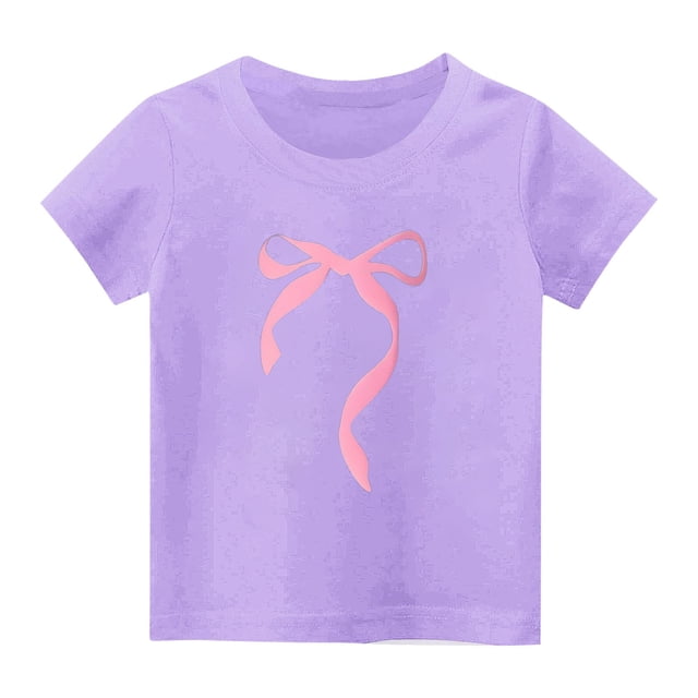 T-Shirt Confortable à Manches Courtes Décontracté pour Fille HVOBBTY, Haut à Manches Courtes à Col Rond Imprimé de Lettres Décontracté pour Filles Violet, 9 Ans