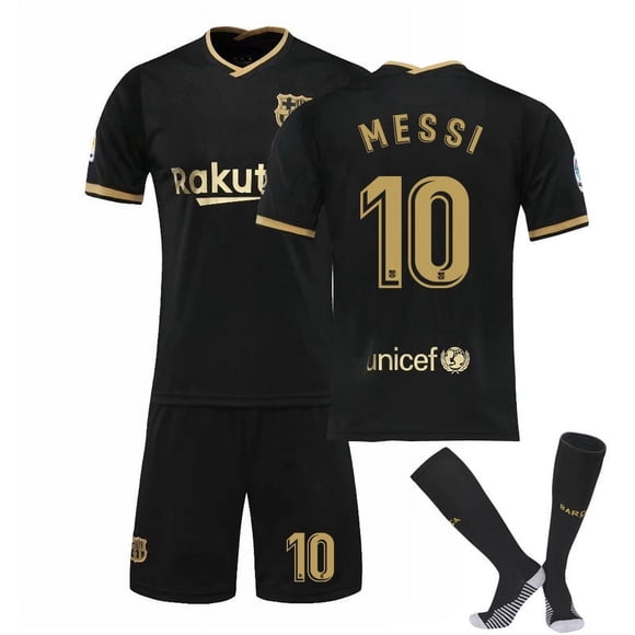 Soccer Kit Soccer Jersey Training T Shirt Set 21/22 - Messi Barcelona No. 10 (Black Gold)