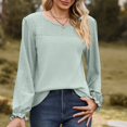 thumbnail image 2 of Timegard Blouse for Women Eyelet Scoop Neck Ruffle Long Sleeve Tops Fall Casual Comfy Tops Solid Color, 2 of 8