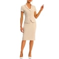 thumbnail image 2 of INSPIRE CHIC Ensemble Tailleur 2 Pcs pour Femme, Veste Blazer à Manches Courtes et Jupe Crayon, TP Abricot, 2 of 6