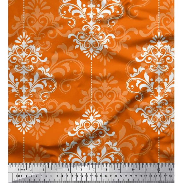 Soimoi Georgette Viscose Fabric Filigree Damask Decor Fabric Printed Yard 42 Inch Wide