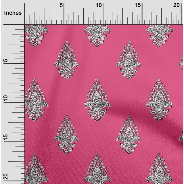 oneOone Georgette Viscose Fabric Leaves|Floral & Paisley Block Printed Craft Fabric BTY 42 Inch Wide