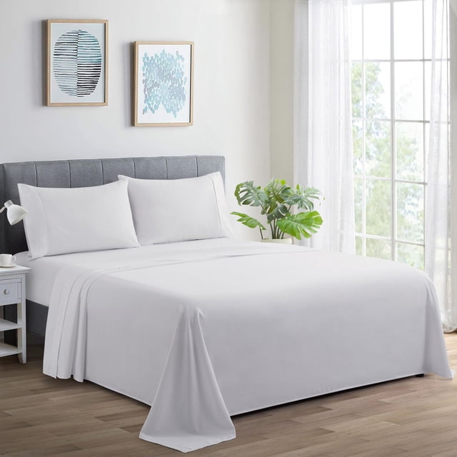 Marina Decoration 600 Thread Count Ultra Soft Deep Pocket Hotel Standard Solid Bedding Long Staple Percale Cotton All Season Sheet Set with Pillowcase