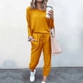 thumbnail image 1 of Simua Ensemble 2 Pcs pour Femmes Col Rond Manches Longues Pantalon Grand Taille Haute Élastique Pantalon Long Fluide avec Poche, 1 of 6