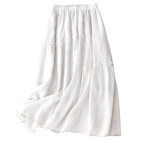 WRKEKC Long Skirts for Women, Summer Skirts for Women, Solid Summer Women's Double Layer Cotton Linen Skirt For Women