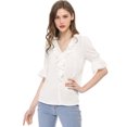 thumbnail image 3 of INSPIRE CHIC Women's Ruffled V Neck Blouse Half Bell Sleeve Casual Chiffon Top, 3 of 6