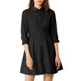 thumbnail image 1 of INSPIRE CHIC Robe-Chemise pour Femme Manches 3/4 Boutonnée Mini Robes Noir TG, 1 of 7