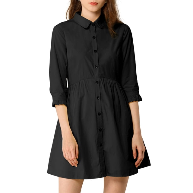 INSPIRE CHIC Robe-Chemise pour Femme Manches 3/4 Boutonnée Mini Robes Noir m