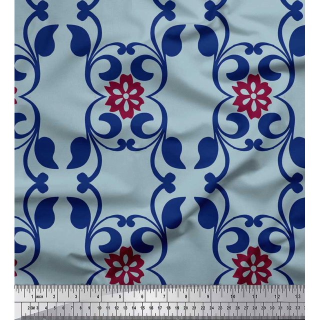 Soimoi Silk Fabric Floral & Filigree Damask Decor Fabric Printed Yard 42 Inch Wide