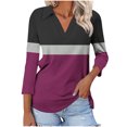 thumbnail image 2 of Hot6sl Économies d'Été Liquidation Blouse & Chemise à Manches Courtes Col Rabattu, T-shirt Assorti pour Femmes Col en V Col Rabattu Manches 3/4, Haut en polyester pour Femmes/Violet, P, 2 of 5