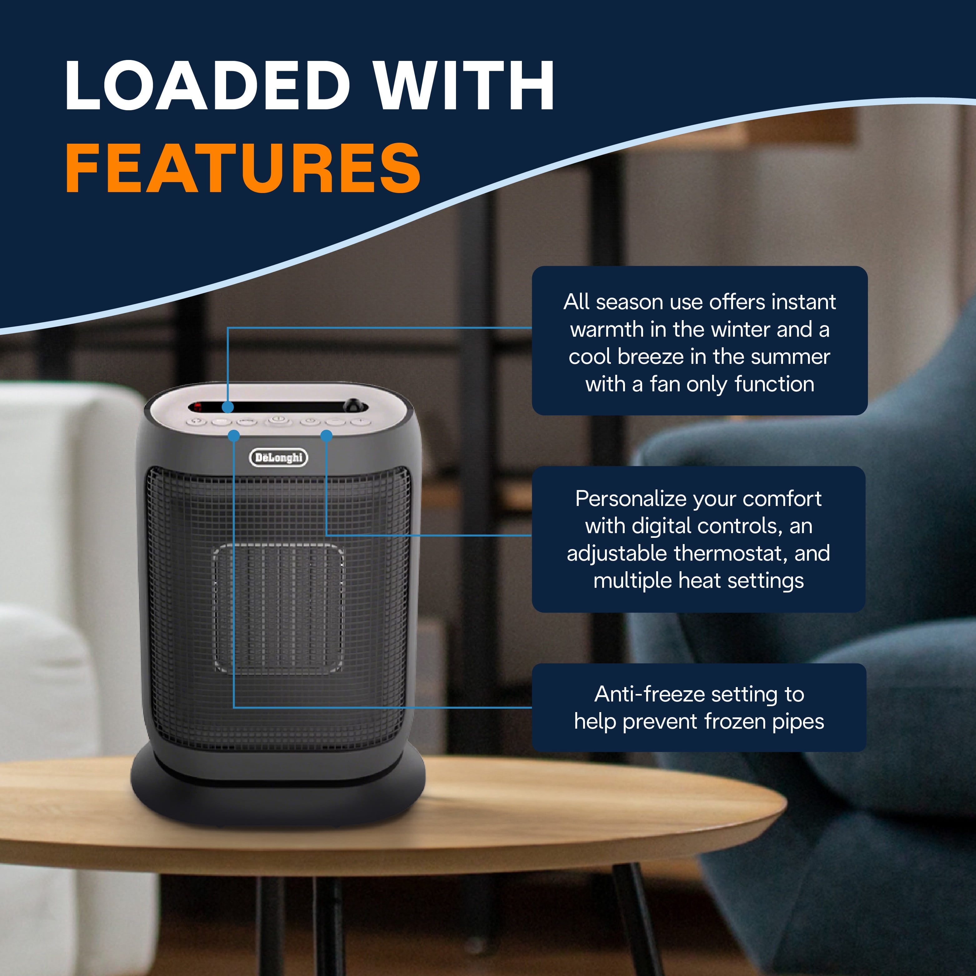 DeLonghi Compact Digital Ceramic Heater with Remote