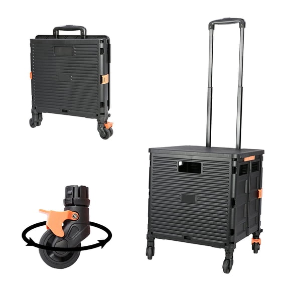 FELICON SELORSS Foldable Utility Cart Folding Portable Rolling Crate Handcart with Heavy Duty Telescoping Handle Collapsible 4 Rotate Wheels for Travel Shopping Move Lug