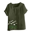thumbnail image 3 of Pisexur Hauts pour Femmes Décontractés en Lin Col Rond Grande Taille Imprimé Manches Courtes T-shirt Blouse, Hauts d'Été pour Femmes Vert Armée, 2TG, 3 of 4