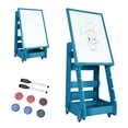thumbnail image 1 of Gymax Chevalet Artistique Debout pour Enfants Tableau Effaçable à Sec Tableau Noir Double Face Bleu Marine, 1 of 10