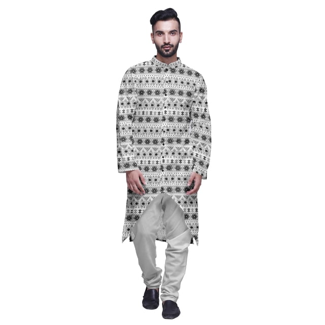 Atasi Cotton Slub Printed Fashion For Men Asymmetric Button Down Kurta For Men