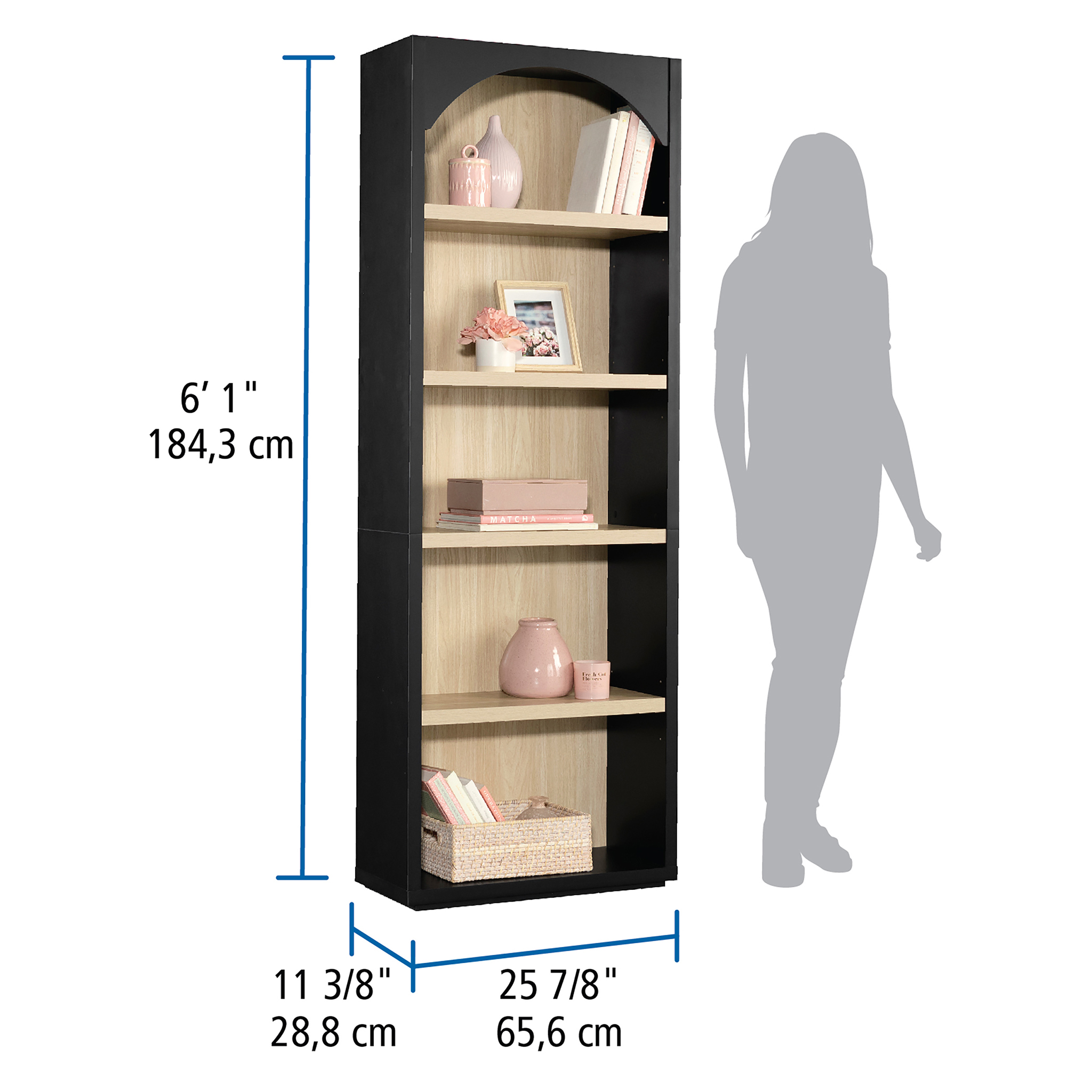 Mainstays Westley 5 Shelf Arch Bookcase, Black Finish