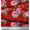 thumbnail image 2 of Soimoi Red Rayon Fabric Leaves & Ranunculus Floral Fabric Prints By Yard 42 Inch Wide, 2 of 3