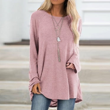 CEHVOM T-Shirt Décontracté à Col Rond pour Femmes, Coupe Ample, Manches Longues, Haut Uni, Blouse