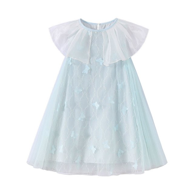 LOVZFMLL Jupe Princesse en Dentelle à Volants à Manches Courtes pour Filles Été Col Rond Broderie Nœud