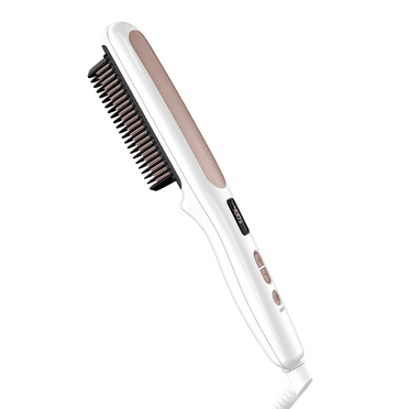 Conair Double Ceramic Heated Straight Brush, Anti‑scald Plates, 5‑Setting LED Heat, White, 1 Pk