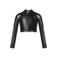 thumbnail image 1 of RUNQHUI Haut Court à Col Roulé Métallique pour Filles, Sequins Brillants, Manches Longues, pour Danse, Raves, Festivals, Sports, Noir 6, 1 of 5