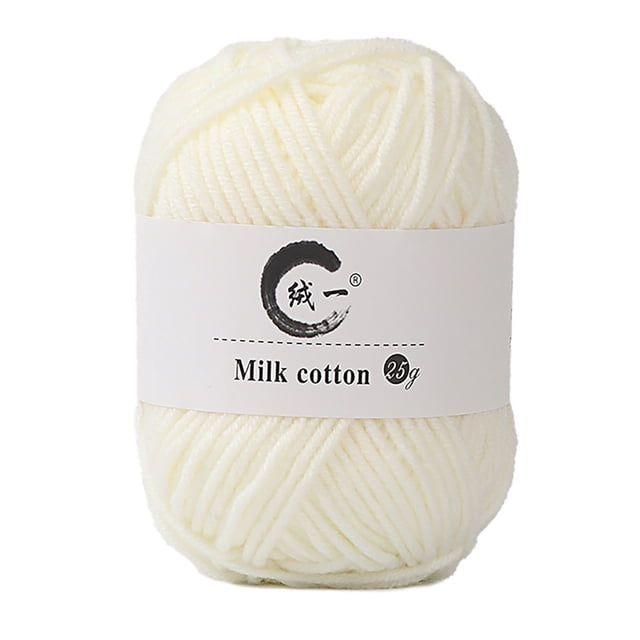 Meitianfacai Colorful Milk Cotton Wool Yarn, 25g, designed for hand knitting and crochet projects. The image shows a single skein of soft, milk cotton yarn in a neutral off-white color, weighing 25g. Ideal for creating plush balls, sweaters, scarves, and other DIY crafts. The label displays the brand name and weight details.