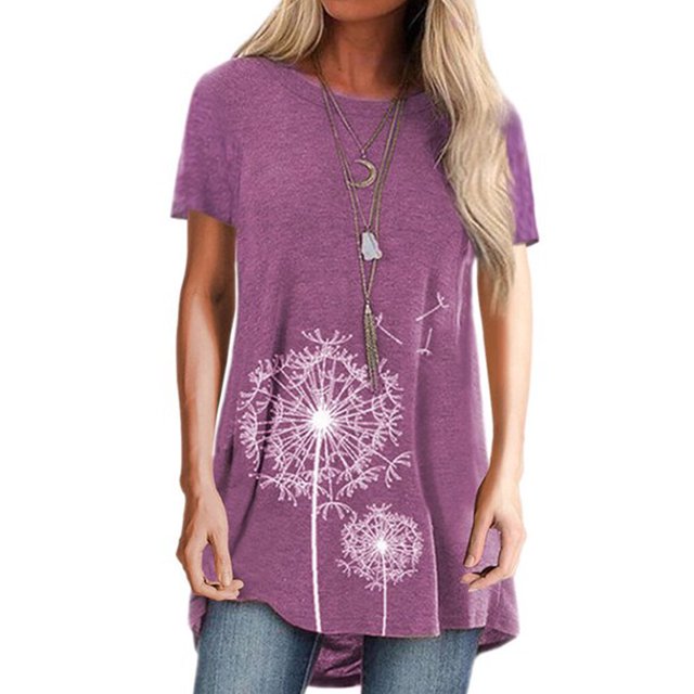 yingyy T-shirt pour Femme Imprimé Blouse Décontractée à Manches Courtes Col Rond Haut, Bleu, P Violet P
