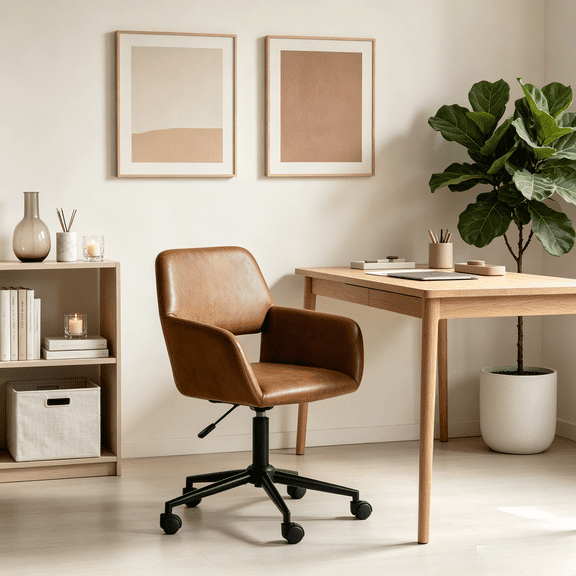 Chaise de bureau pivotante Homy Casa, chaise de bureau ergonomique réglable, simili en suède brun
