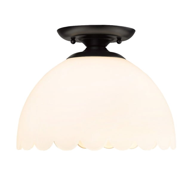 Dorinda 1-Light Semi-Flush in Matte Black with Opal
