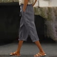 thumbnail image 2 of Womens Casual Pants Elastic Waist Solid Color Loose Side Button Decoration Versatile Capris Dark Gray L, 2 of 5