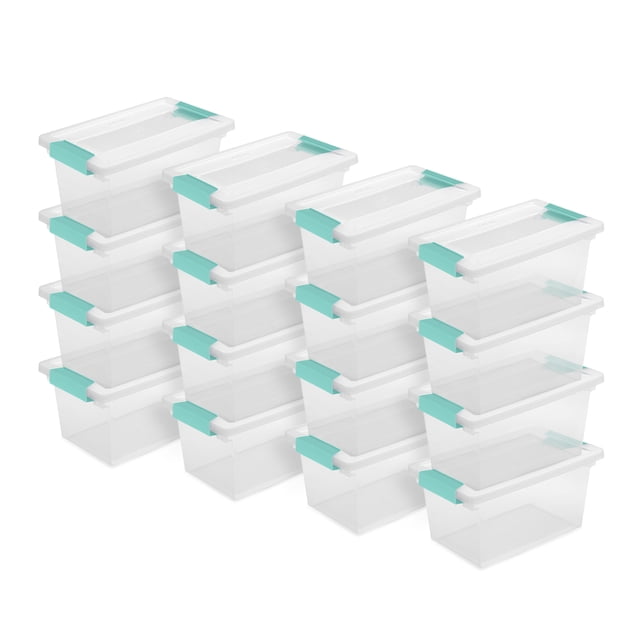 Sterilite Plastic Clip Storage Box Container with Latching Lid, 16 Pack
