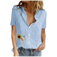 thumbnail image 1 of Dealovy Haut en Coton et Lin pour Femmes, Manches Courtes, Chemises Boutonnées, Col à Revers, Jolies Blouses à Imprimé Graphique, 1 of 7