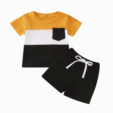 gdxvjhbj Boys Raglan Shorts Sets Toddler Baby Boy Summer Clothes Solid Color Short Sleeve Shirt Tops and Shorts Set Summer Outfit 2Pcs 18 24 Months (Yellow,18-24 Months)